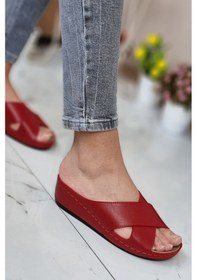 Resim Desy Kadın Ortopedik Taban Şık Konfor Modeli Günlük Terlik Genç Anne Ev Dışarı Terliği Kırmızı 