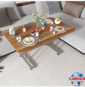 Resim Tekerlekli Masa Orta Sehpa 70x110 Cm Metal Ayak Kahverengi 