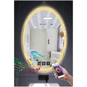 Resim GLOBAL LED MIRROR 65x85 Cm Bluetoothlu Dokunmatik Tuşlu Buğu Yapmayan Ledli Elips Banyo Aynası 