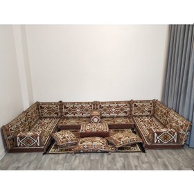 Resim Coton Şark Köşesi Anadolu Desenli Minder Takımı Kahverengi 