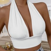 Resim Kadınlar İçin Şık Sırtı Açık Askısız Bandeau Üst - Yüksek Esneklikte Polyester-Spandex Karışımı, Kesik Tasarım, Makinede Yıkanabilir, Günlük ve Resmi Kıyafetler için Her Mevsim Uygun 
