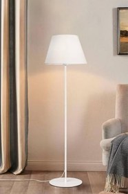 Resim Bohhem Slav Hazır Konik Kumaş Başlık Beyaz Metal Lambader Salon Köşe Lambası Beyaz 