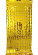 Resim Metalize Arka Fon Gold Pötikare Kapı Perdesi 100x200 Cm 