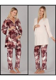 Resim Bone Club 5301 Bej Kadife Lohusa 3 Lü Pijama Sabahlık Tk. 001 