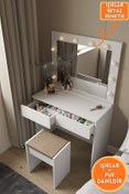 Resim DEKORFİM DF02103B Hollywood Işıklı Aynalı Çekmeceli Makyaj Masası 
