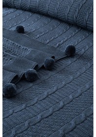 Resim Çift Kişilik Ponponlu Triko Örme Battaniye Indigo 