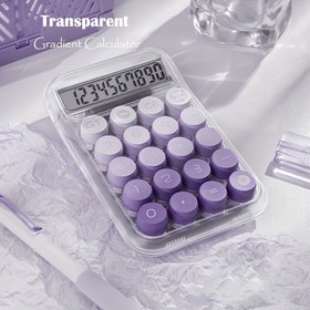 Resim 1 Adet Büyük Mor Düğmelerli Şeffaf 10 Haneli Hesap Makinesi - Ofis veya Okul İçin Şık Masa Aksesuarı, Pilsiz Çalışma, AAA Güçlü (Mor), Masaüstü Hesap Makinesi 