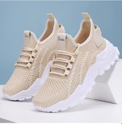 Resim Kadınlar İçin Moda File Nefes Alabilen Tenis Ayakkabıları Bağcıklı Koşu Ayakkabıları Hafif Atletik Ayakkabılar Kadınlar İçin Spor Ayakkabılar Bej 