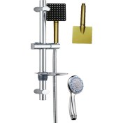 Resim Tesitay Irmak Sürgülü Duş Seti Paslanmaz Gövdeli Gold / Black Duş Başlığı Banyo Sistemleri 