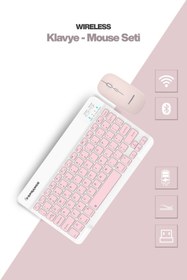 Resim SPRANGE Tablet Ve Telefonlar İçin Bluetooth - Wireless Klavye Ve Mouse Set - Pembe 