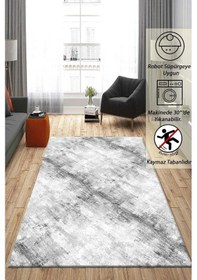 Resim Raschel Carpet Çizgi Desenli Gri Kaymaz Taban Kalın Peluş Halı - Yolluk Yüksek Kalite Gri 