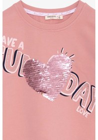 Resim Breeze Kız Çocuk Sweatshirt Pullu Yazı Baskılı 4-8 Yaş, Gülkurusu 