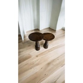 Resim Ceviz Renk Doğal Masif Ahşap Yan Sehpa - 2’li Zigon 