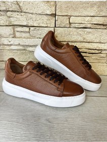Resim %100 İçi Dışı Komple Deri Erkek Spor Ayakkabı Kahverengi 