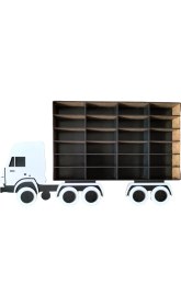 Resim Leylaser Ahşap 3mm Mdf Çocuk Odası Oyuncak Araba Için Kamyon Standı Duvar Rafı 44 Araçlık Siyah Beyaz 