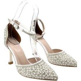 Resim Kindep Öz Maça İnci Detaylı Topuklu Kadın Abiye Ayakkabı Beyaz Beyaz 