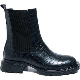 Resim Bestello Lastikli Termo Taban Düz Bot 281-1908 Kadın Bot Siyah Kroko 