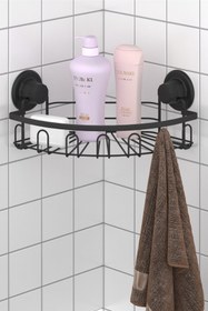 Resim Teknotel DELME VİDA MATKAP YOK! VAKUMLU TEK KATLI ASKILI BANYO KÖŞE RAFI MAT SİYAH DM255 