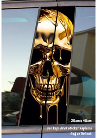Resim Altın İskelet Kuru Kafa Sticker Yan Kapı Direk Kaplama 2li Sol Sağ Takım Yapıştırma 