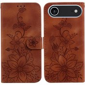 Resim İpohone Uyumlu 17 Air İçin Flip Kılıf Kickstand Kabartmalı Lily Cüzdan Mıknatıslı Kartlık 
