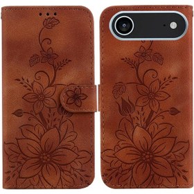 Resim İpohone Uyumlu 17 Air İçin Flip Kılıf Kickstand Kabartmalı Lily Cüzdan Mıknatıslı Kartlık 