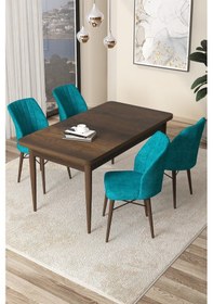 Resim Canisa Concept Arp Serisi, 71x110 Sabit Mutfak Masa Takımı, Barok Ahşap Desen Masa 4 Turkuaz Sandalye Masa Barok Ahşap Desen Sandalyeler Turkuaz 