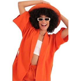 Resim Rahat Kesim Kimono Üst - Turuncu Çok Renkli 