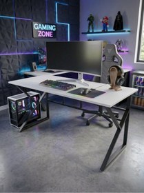 Resim TEKATEL Oyuncu Masası Bilgisayar Masası Ofis masası Metal ayaklı Çalışma Masası Beyaz - Siyah 140X60 