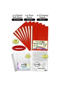 Resim Telli Dosya Plastik A4 10 Lu Poşet Dosya 50 Li A4 Fotokopi Kağıdı 100 Adet 1 Paket Ekonomik Kaliteli Şeffaf Kapak Dosya Kırmızı 