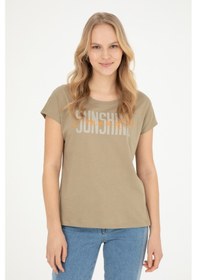 Resim U.S. Polo Assn. Kadın Haki Bisiklet Yaka Tişört 50282894-VR027 