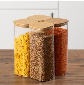 Resim Porsima 4396 4lü Kare 2000 Ml Bambu Vakumlu Kapaklı Cam Kavanoz Seti Saklama Kabı 10x25cm Şeffaf 
