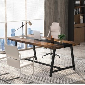 Resim Zizuva Tasarım Şeritli Ev Ve Ofis Masası Ceviz - Siyah 