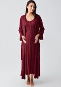 Resim Kısa Kollu Esnek Viskoz Hamile Sabahlık Gecelik Takım 12401 - Bordo / M 
