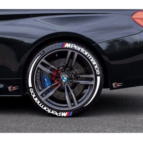 Resim Performance Stickers M Performance + Şerit Lastik Yazısı 8 adet Araç Lastik Stikeri 31mm Tüm Lastik yanaklarına Uyumlu 