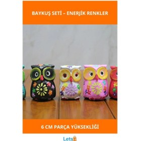 Resim Renkli Ahşap 5'li Baykuş Figür Seti Eğlenceli Dekorasyon 1 Adet 