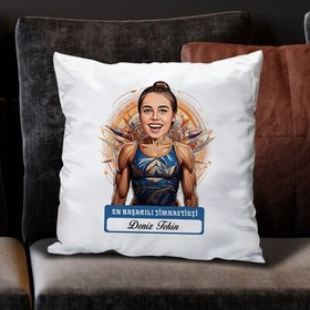 Resim Karikatürlü En İyi Kadın Jimnastikçi Yastık 