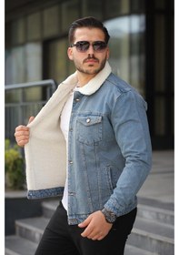 Resim Erkek İçi Kürklü Kot Mont Açık Mavi 