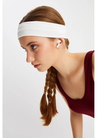 Resim Kadın %100 Pamuklu Penye, Kaymaz, Terletmez, Ultra Hafif, Spor Saç Bandı Bandana - Tek Ebat / Beyaz Beyaz 