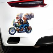 Resim Şık Vintage Motosiklet Çift Sticker - Motosikletler, Kamyonlar, Dizüstü Bilgisayarlar için Su Geçirmez PVC Araba Tampon Stickeri - Pürüzsüz Çizilmeye Dayanıklı, Banyo ve Duvar Dekoru için İdeal, Tampon Dekoru | Vintage Motosiklet Tasarımı | Pürüzsüz Dokulu 