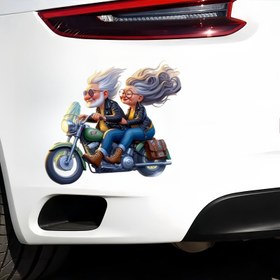 Resim Şık Vintage Motosiklet Çift Sticker - Motosikletler, Kamyonlar, Dizüstü Bilgisayarlar için Su Geçirmez PVC Araba Tampon Stickeri - Pürüzsüz Çizilmeye Dayanıklı, Banyo ve Duvar Dekoru için İdeal, Tampon Dekoru | Vintage Motosiklet Tasarımı | Pürüzsüz Dokulu 