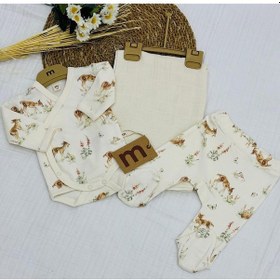 Resim Minisse Baskılı Çıtçıtlı Badi, Alt Ve Müslin Battaniyeli Yenidoğan Bebek 3lü Set Geyik 