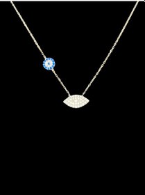 Resim 925 Ayar İthal Gümüş "evil Eye" Nazar Boncuğu Kolye Mavi Zirkon Taşlı Asimetrik Şık Tasarım Gümüş 