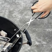 Resim 1 adet Uzun ve Kalın Paslanmaz Çelik BBQ Tongs - Isıya Dayanıklı Pişmiş Gıda Klipsi, Açık Hava BBQ'ları için Taşınabilir Barbecue Aksesuarları, Ahşap Kömür, Ateş Kazanı, Ateş Kazanı Tongs | Dayanıklı Pişirme Aracı | Paslanmaz Çelik Yapı, BBQ Tongs 