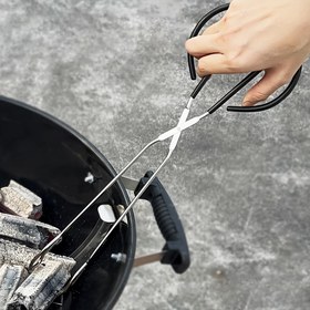 Resim 1 adet Uzun ve Kalın Paslanmaz Çelik BBQ Tongs - Isıya Dayanıklı Pişmiş Gıda Klipsi, Açık Hava BBQ'ları için Taşınabilir Barbecue Aksesuarları, Ahşap Kömür, Ateş Kazanı, Ateş Kazanı Tongs | Dayanıklı Pişirme Aracı | Paslanmaz Çelik Yapı, BBQ Tongs 