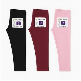 Resim İncili 3'lü Set Çocuk Tayt Kışlık Şardonlu Sıcak Ve Konforlu - Siyah & Pembe & Bordo Çok Renkli 