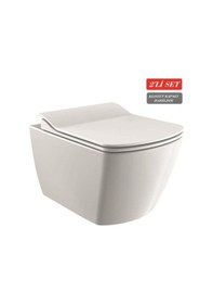 Resim Creavit Elegant Rim-off Kanalsız Asma Klozet Eg321.00 + Elegant Tp Yavaş Kapanan Kapak 2'li Set Beyaz 
