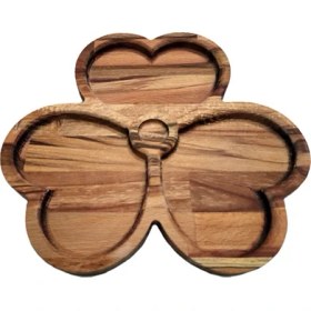 Resim Crazy Creative 3 Gözlü Yonca Yaprağı Kahvaltılık Ve Çerezlik Tahta Sunum Tepsisi 