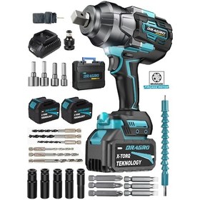 Resim Dragro DRG-1400 Profesyonel M 1400 NM Kademeli Yüksek Torklu Somun Bijon Sökme Matkap Akülü Vidalama Kömürsüz Motor 