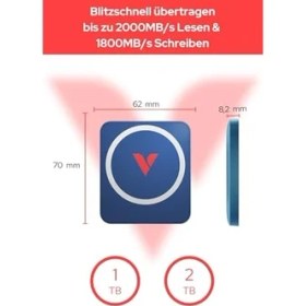 Resim Verbatim Snapback SSD 2 Tb, Magsafe, Harici Ssd, Apple Prores 4k'yı Destekler, USB 3.2 Gen 2x2, 2000 Mb/s'ye Kadar Okuma ve Yazma, 2x Usb-C Kablolu Harici Sabit Sürücü, 