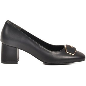 Resim Siyah Cilt Kalın Topuklu Kadın Abiye Ayakkabı 695039 Z Siyah Cilt 